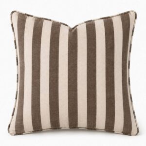 Linen Pillow Cover - Oatmeal Linen with Brown Stripe
