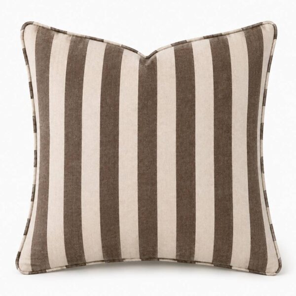 Linen Pillow Cover - Oatmeal Linen with Brown Stripe